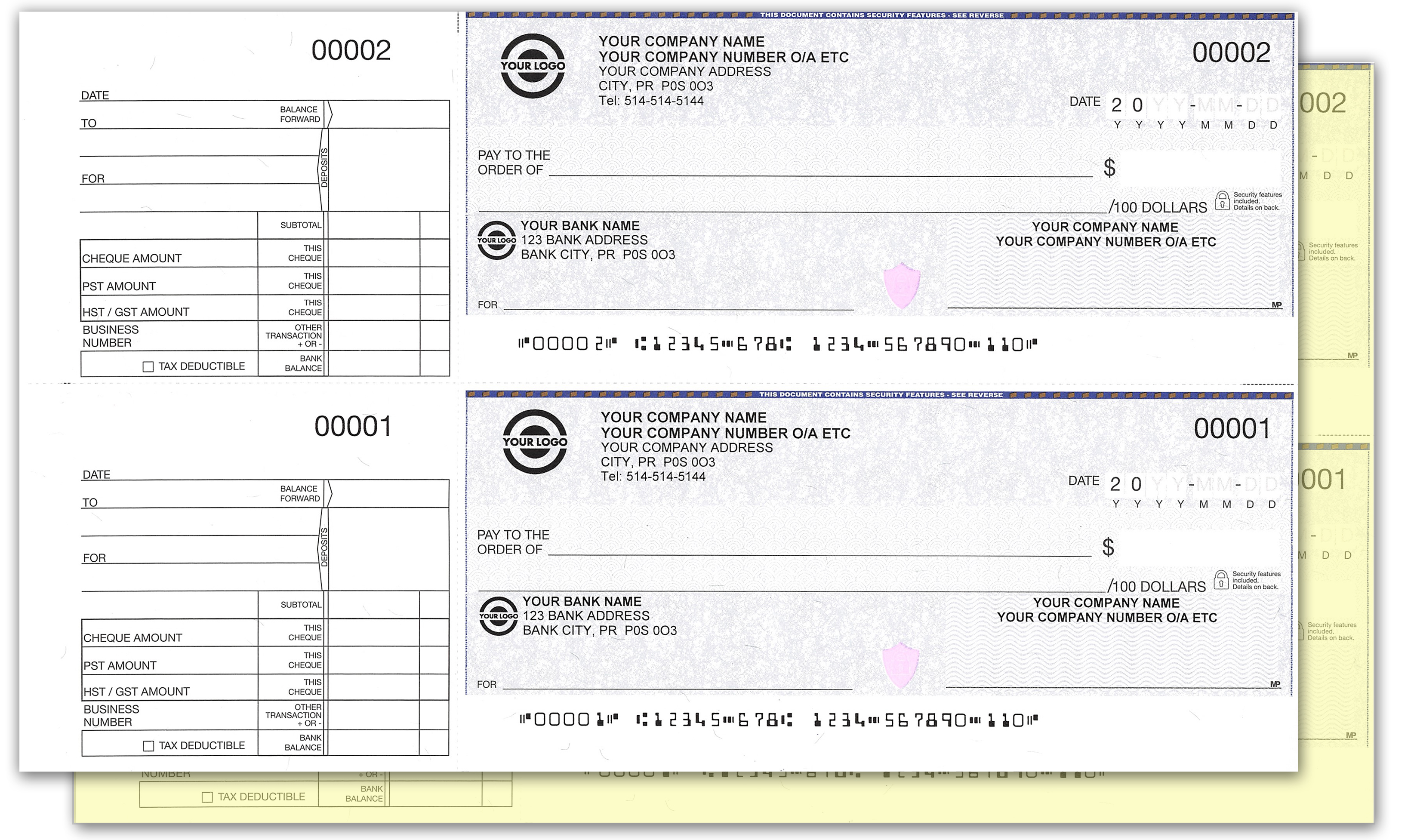 2 (carbon) Copy High Security Manual Cheques