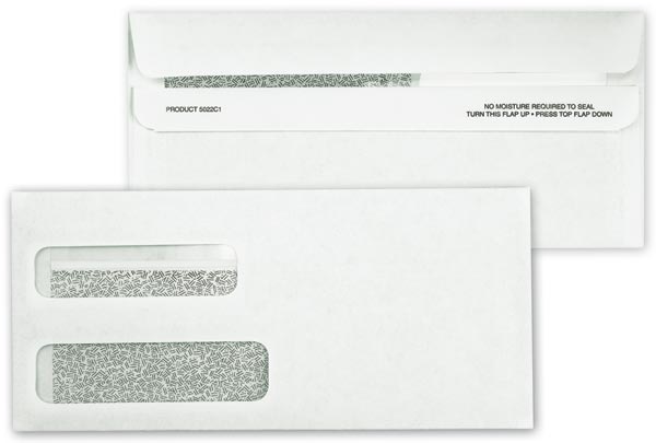 Enveloppes confidentielles autocollantes à double fenêtre # 10 pour des factures, relevés, etc.