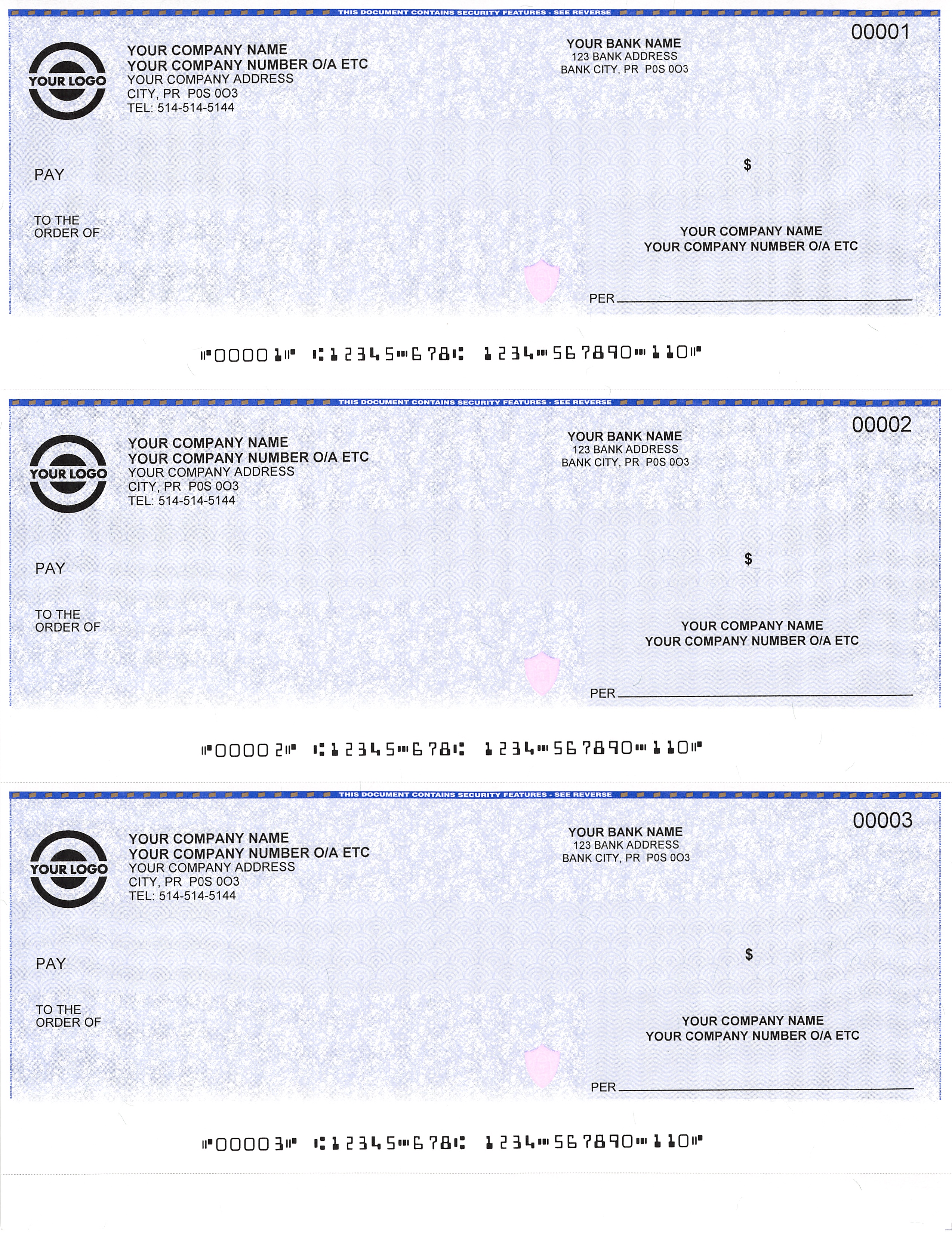 Three-To-A-Page Computer cheques